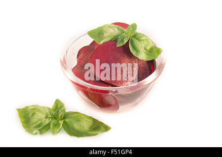 Pickled, purple beetroot slices, isolated on white background Stock Photo