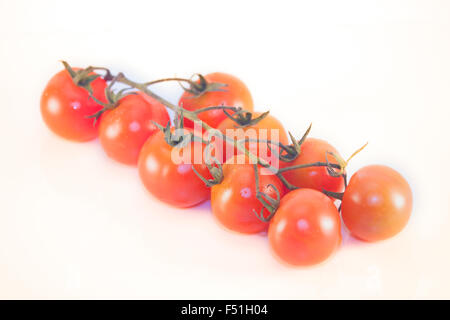 Small, red tomato cluster, isolated on white background Stock Photo