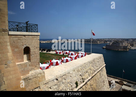 Preparing for a big celebration at the Saluting Battery, Grand Harbour, Valletta; Stock Photo