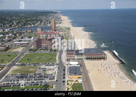 Aerial view of Asbury Park Beach and Convention Hall, Monmouth County, New Jersey (facing North) Stock Photo