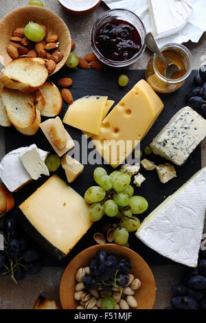 cheese platter top view, food Stock Photo