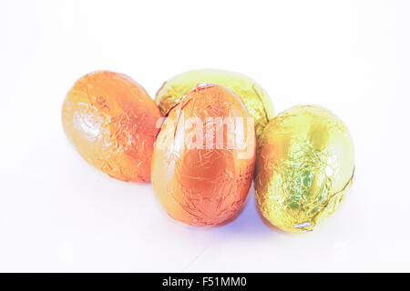A few colorful eastern eggs, isolated on white background Stock Photo