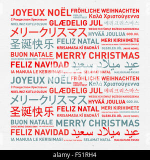 Merry christmas from the world. Different languages celebration card Stock Photo