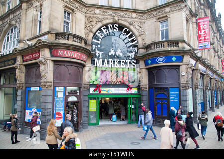Leeds Kirkgate Market in West Yorkshire, UK.  It is the largest covered market in Europe. Stock Photo