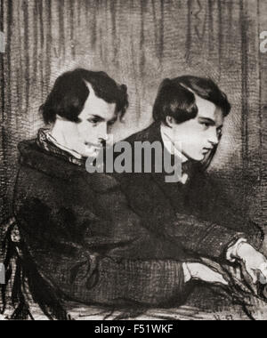 The Goncourt brothers.  Left, Edmond de Goncourt 1822–1896 who founded the Académie Goncourt.  Right, Jules de Goncourt, 1830–1870. French naturalism writers. Stock Photo