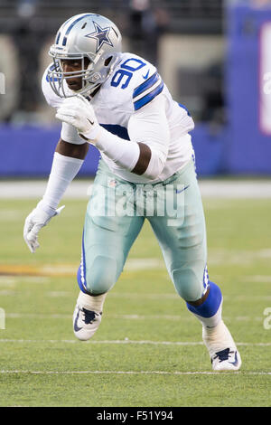 East Rutherford, New Jersey, USA. 25th Oct, 2015. Dallas Cowboys defensive end Demarcus Lawrence (90) in action during the NFL game between the Dallas Cowboys and the New York Giants at MetLife Stadium in East Rutherford, New Jersey. The New York Giants won 27-20. Christopher Szagola/CSM/Alamy Live News Stock Photo