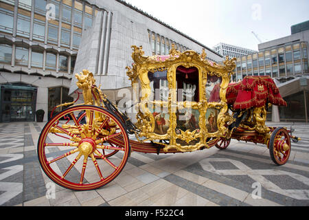 Lord Mayor of London's fairytale state coach is prepared for its annual outing ahead of this years 800th anniversary show, UK Stock Photo