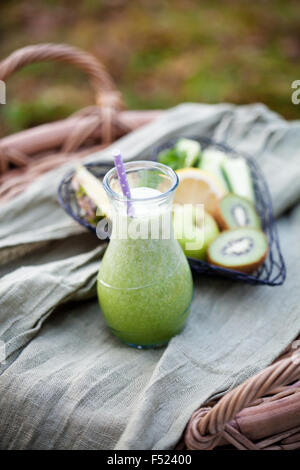 Homemade green juice made from fresh fruit and vegetable Stock Photo