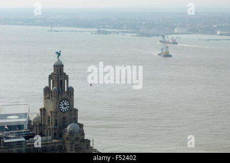 Albert docks area of liverpool   Skyline high viewpoint landmark attraction tourist area destination liver building river mersey Stock Photo