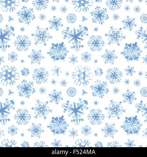 Different snowflakes on white, winter background seamless pattern Stock Vector