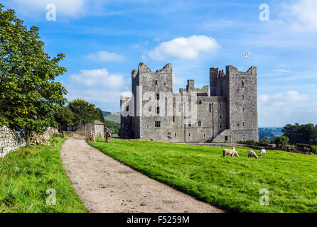 Walkers resting near Bolton Castle, Castle Bolton, Wensleydale, Yorkshire Dales, North Yorkshire, England, UK Stock Photo