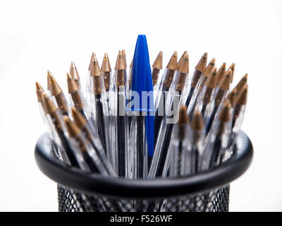 Bic Crystal Blue pens in pencil case Stock Photo