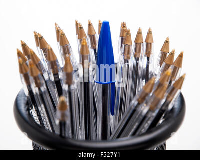 Bic Crystal Blue pens in pencil case Stock Photo