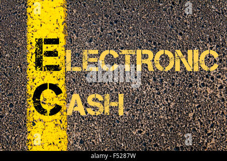 Concept image of Business Acronym EC as ELECTRONIC CASH written over road marking yellow paint line. Stock Photo