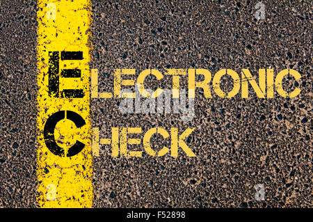Concept image of Business Acronym EC as ELECTRONIC CHECK written over road marking yellow paint line. Stock Photo