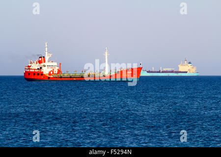 Cargo ships BONNIE and MAERSK KIERA at anchorage port of Limassol, Cyprus Stock Photo