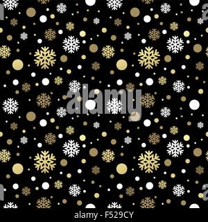 Seamless black christmas wallpaper with white and golden  snowflakes. Vector illustration Stock Vector