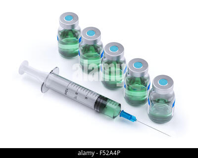 Syringe and vials on white background Stock Photo