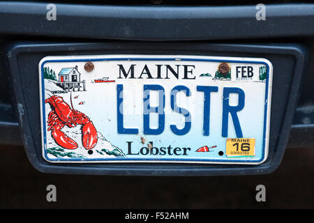 A Maine car number plate with a lobster related number; Maine New England USA Stock Photo