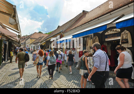 Tourists walking on the main shopping street in the small village of Szentendre, Hungary. Stock Photo