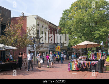 People walking down Charlottesville Main Street, Virginia, USA Stock Photo