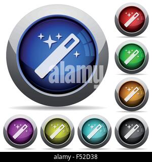 Set of round glossy magic wand buttons. Arranged layer structure. Stock Vector
