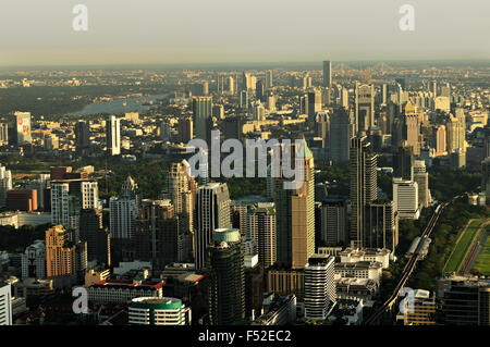 Skyscrapers of Bangkok from Baiyoke Tower II (the tallest building in the city) at sunset, Thailand Stock Photo