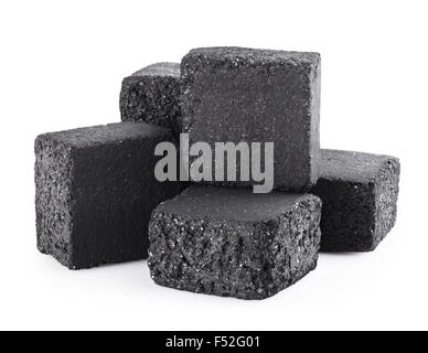 Group of charcoal cubes isolated on white background Stock Photo