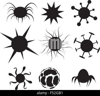 Set of Virus flat icon. Bacteria, disease, pathogen, germ, bacterium hiv and cancer cell Stock Vector