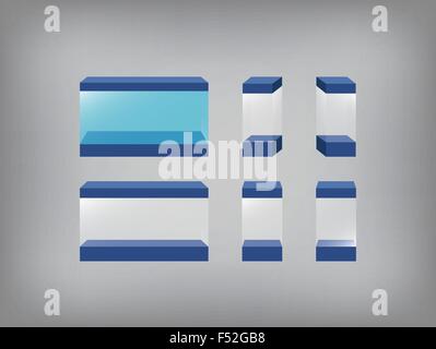 Empty showcase, Glass box, glass case, aquarium, fish tank. flat interiors vector object. Stock Vector