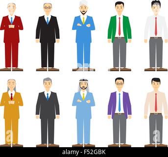 Set of old and young business man in flat style, vector Stock Vector