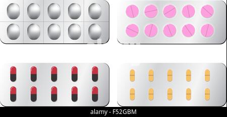 Set of pill isolated on white. vector object Stock Vector