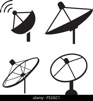 Set of silhouette satellite dish icon, vector Stock Vector