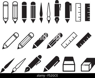 Set of pencil and pen icons, vector object Stock Vector
