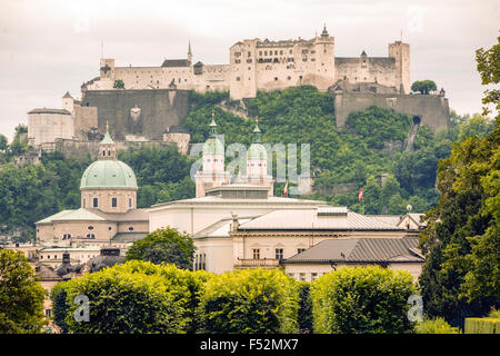 Classic view of the historic city of Salzburg with Salzach river on a ...