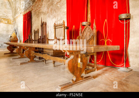 Medieval Wood Table In Knight Room Hunyad Castle Hunedoara Romania Stock Photo