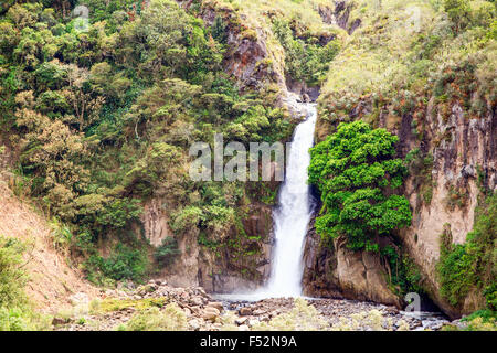 30M High Waterfall Near Banos Ecuador Offer Perfect Bath Place And Rock Climb Stock Photo