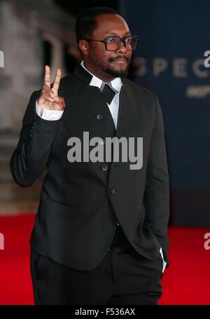 London, Britain. 26th Oct, 2015. US musician will.i.am attends the world premiere of the new James Bond film 'Spectre' at the Royal Albert Hall in London, Britain, 26 October 2015. Spectre is the 24th official James Bond film and is released in the United Kingdom on 26 October. Photo: Hubert Boesl/dpa - NO WIRE SERVICE -/dpa/Alamy Live News Stock Photo