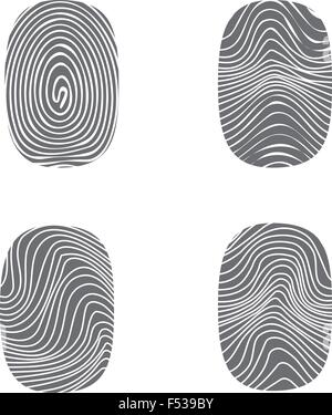 Set of fingerprint in black silhouette on white, vector Stock Vector