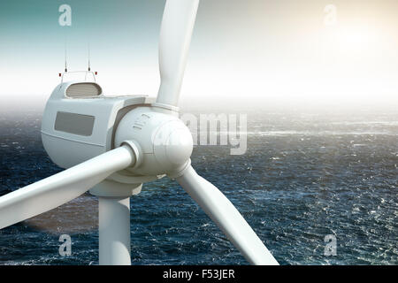 3d, CGI, [M], symbol, energy, wind park, eco-power, wind turbine, sea Stock Photo