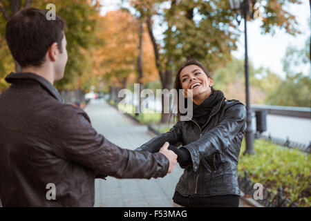 Portrait of a happy beautiful couple having fun outdoors Stock Photo