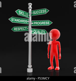 Man and Sign Directions. Image with clipping path Stock Photo