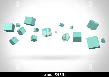 Turquoise cubes suspended in the air Stock Photo