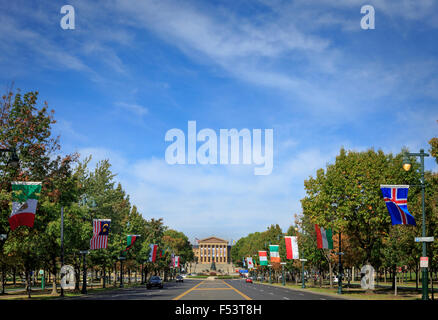 The Benjamin Franklin Parkway and Art Museum  with runners, Philadelphia, Pennsylvania Stock Photo