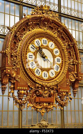 Belle Epoque train station clock, Musée Quai d'Orsay, Paris, Ile de France, France Stock Photo