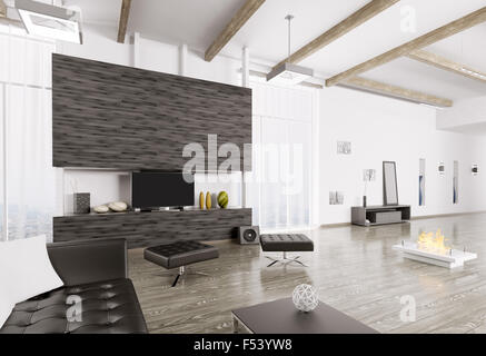 Interior of modern living room 3d rendering Stock Photo