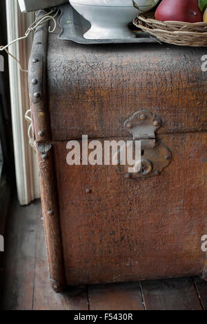 Old leather trunk Stock Photo