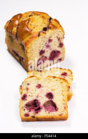 Homemade raspberry and lemon loaf cake. Stock Photo