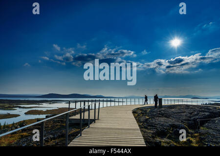 Boardwalk overlooking Lake Thingvellir, Thingvellir National Park, Iceland Stock Photo