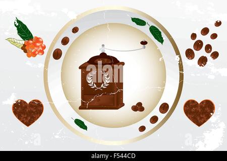 Coffee grinder and various design elements in vintage design - not auto traced Stock Vector